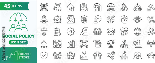 Foto Social policy line icon set with editable stroke