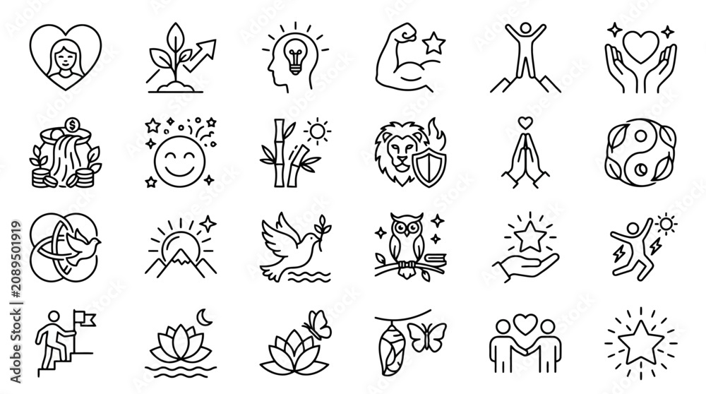 Fototapeta premium Vector Icons Collection Of Hand Drawn Yoga And Meditation Doodle Icons. EPS Editable