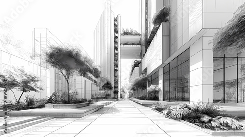 Crisp Charcoal Building Sketch Blueprint Art Composition