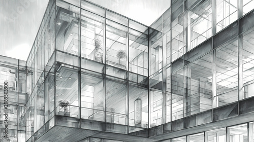 Crisp Monochrome Architecture Hand-Rendered Elevation