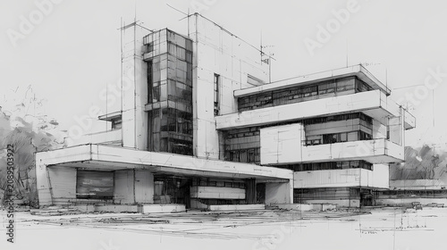 Crisp Hand-Drawn Building Design Classical Facade Detail