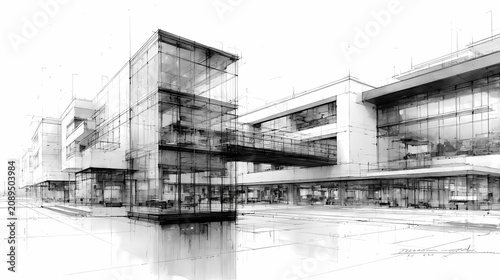 Crisp Hand-Drawn Building Design Rich Graphite Shading