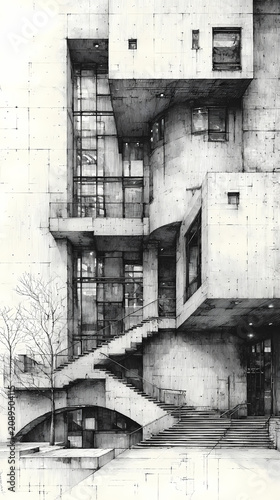 Crisp Pencil Architecture Study Monochrome Linework Style