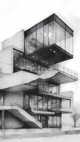 Crisp Pencil Architecture Study Blueprint Art Composition