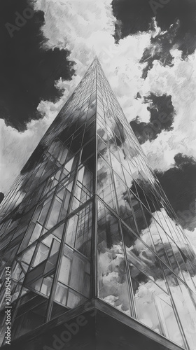 Fine-Line Architectural Ink Drawing Blueprint Art Composition