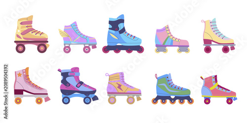 Colorful Roller Skates Mega Collection Vintage Clipart Bundle