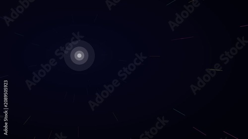 Neon multicolor off-center warp hyperspace background on indigo dark, warp speed motion loop