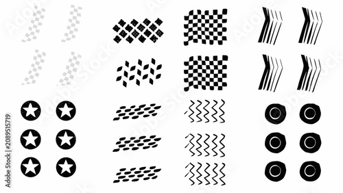 Set of Number Symbols with Football and Skull Vector Icons Seamless Black Cartoon Sphere Elements Collection