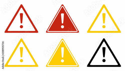 Set of Road Warning and Traffic Signs Icons with Hazard Symbols Stop and Caution Illustrations in Yellow Red and Black Vector Collection