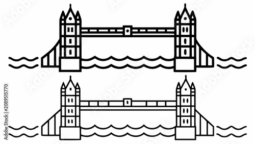 Tower Bridge London Vector Illustration with Historic Landmark Silhouette and Urban Architecture Design for Travel and Tourism