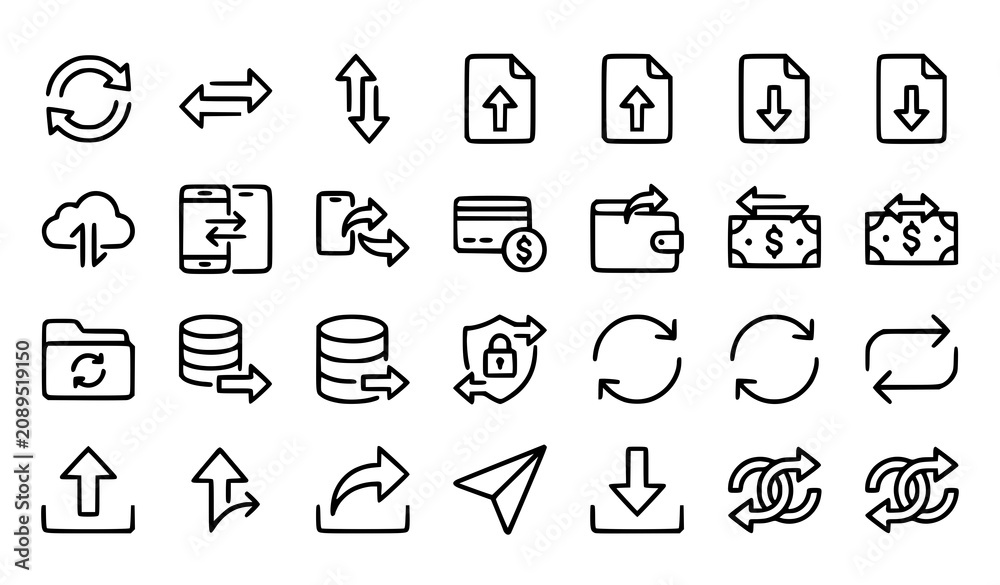 Fototapeta premium Transfer Exchange Outline Icon Collection Modern Vector Symbols Isolated on White Background