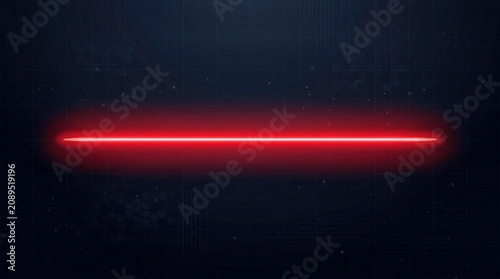 Red Laser Beam Illuminating Dark Grid Patterned Digital Interface for Futuristic Tech Presentations