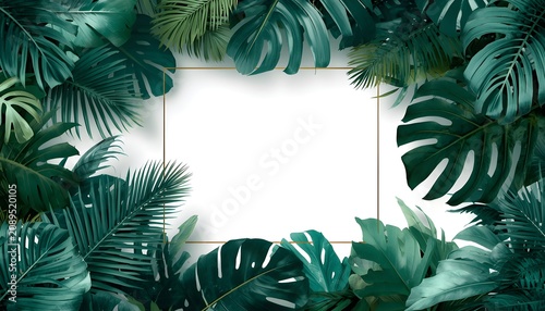 Lush Tropical Foliage Frame with Layered Rainforest Leaves and Soft Natural Light