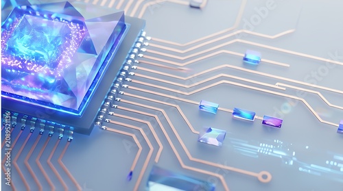 Quantum Circuit: Illuminated Microchip with Neon Blue Tech Design