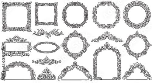 Collection of ornate decorative frames and borders in vintage style.