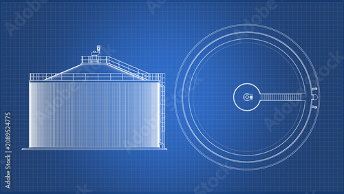 Bild auf Leinwand Biogas tank design and engineering - blueprint