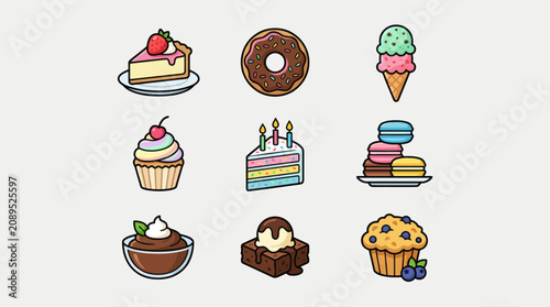 Assorted sweet food icons collection