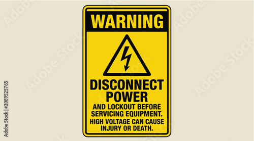 Fotografie Electrical warning sign vector, disconnect power and lockout safety label, high