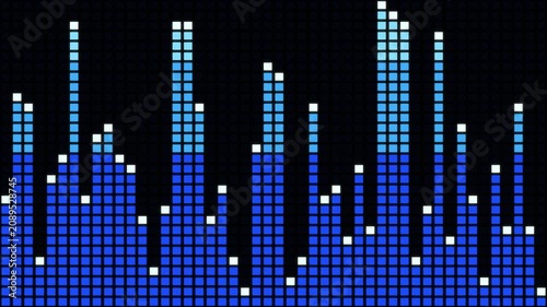 Blue LED wall equalizer bars, stage screen background seamless loop 4K