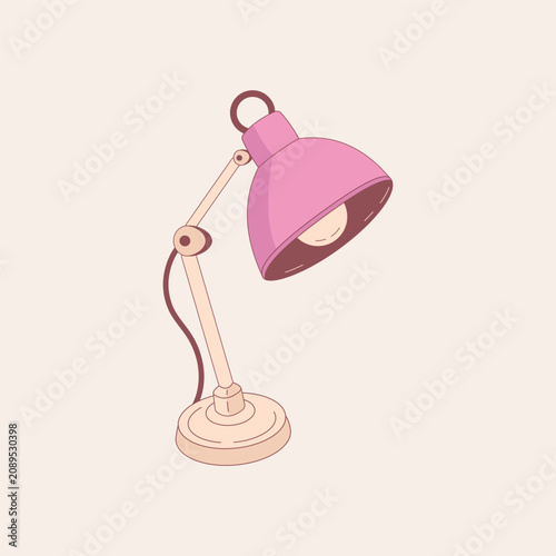 Minimalist desk lamp illustration in soft pink and beige pastel colors. Modern table light for home office, workspace, study desk, interior decor, productivity, reading, education, and creative worksp