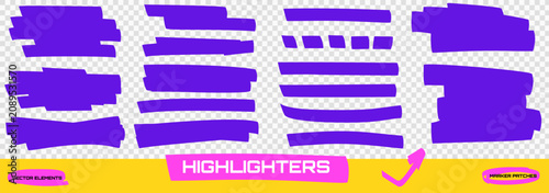 Obraz na płótnie Purple highlight marker patches with text emphasis swipes and felt tip marks