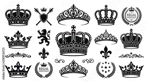 Foto Royal Crowns and Tiaras Vector Icons Set