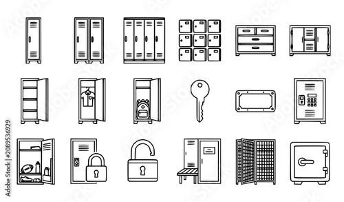 Foto Minimal locker outline icon collection with storage cabinet gym locker security
