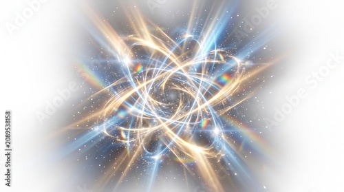 Vibrant quantum energy field swirling in abstract light, symbolizing scientific innovation and technological advancement with glowing particle effects