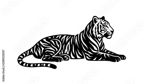 Photography Tiger Lying Down Silhouette Vector Icon Minimal Wild Animal Black Shape Design