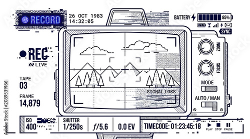 Canvastavla Vintage Camcorder Recording Screen with Retro Landscape View and Glitch Effect