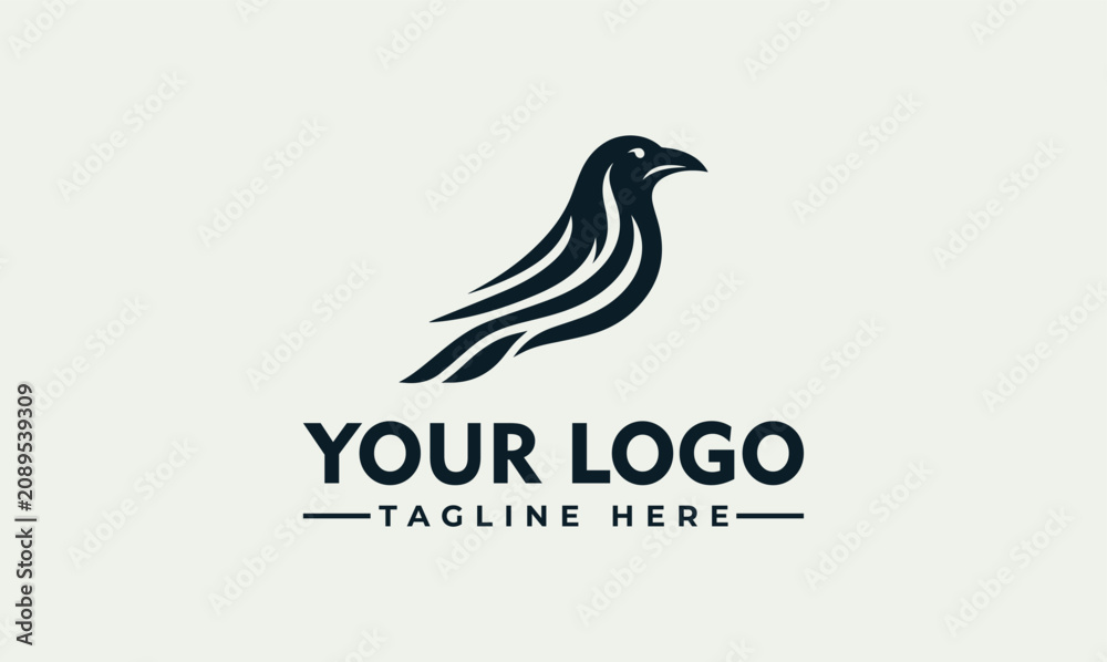 Obraz premium Elegant Black Vector Logo Illustration of a Stylized Raven Bird for Brand Identity Design