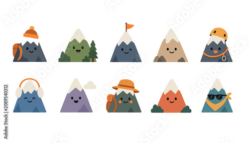 Schilderij op canvas Smiling cartoon mountain characters.