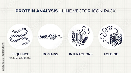 Protein structure analysis with sequence, domains, interactions, and folding visualized in a laboratory setting.