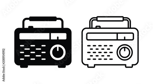 Tableau sur toile Portable transistor radio in black and white line art a simplified silhouette vi