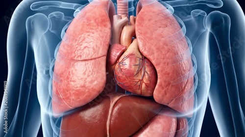 Human heart, lung, and liver anatomy illustration. Suitable for medical education, healthcare presentation, research, biology study, and training.