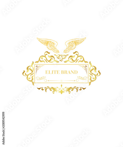 Obraz na plátně Logo stemma dorato stile barocco con ali d'angelo e testo universale per brand d