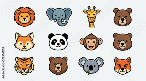 Photography Collection of animal faces vector icons