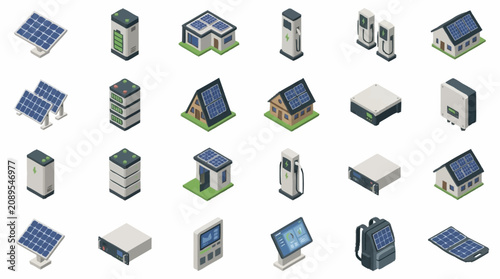 Foto Isometric Solar Energy Technology Buildings and Devices.