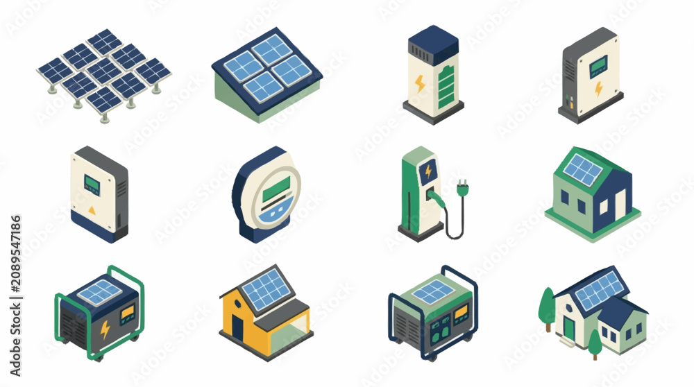 Fototapeta premium Flat design icons of renewable energy and technology.