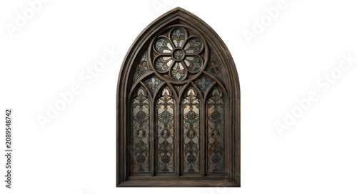Ornate gothic stained glass church window