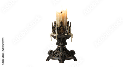 Obraz na plátně Burning candle in an ornate gothic candlestick