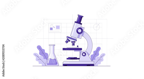 Illustration Of A Microscope And Laboratory Flask Representing Scientific Research