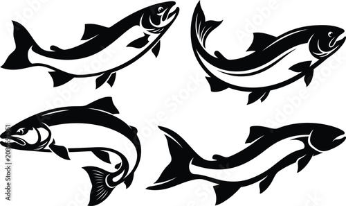 Cuadro en lienzo Trout fish silhouette illustrations for anglers and fishing enthusiasts