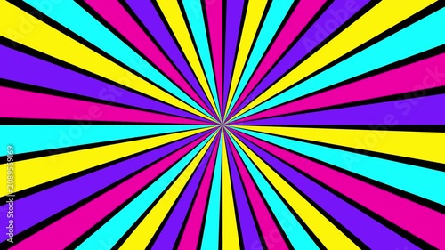 Colorful Pop Art Sunburst Radial Rays Rotating Background Loop, Vibrant Comic Style Geometric Motion Graphic Animation in 4K