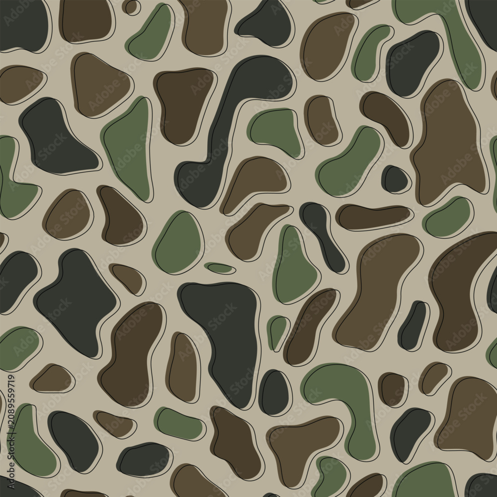Fototapeta premium Classic timber duck camo seamless pattern. Deep forest green and brown hunting camouflage vector background. Technical outdoor apparel and gear textile print.