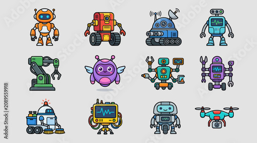 Obraz na plátně Collection of colorful robot characters