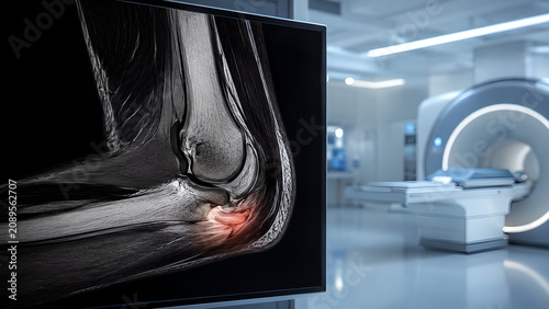 Golfer's elbow radiology concept showing degenerative elbow tendon changes on medical imaging screen in clean hospital setting for orthopedic education and patient awareness materials
