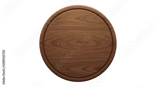 Rustic wooden round cutting board with textured grain, isolated on white background