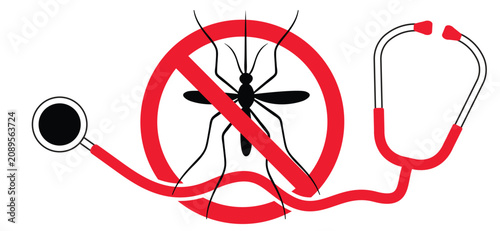 Stop malaria, zika or dengue no mosquito bite and infection. World malaria day, april. Funny vector insects for preventie. Insect virus icons or signs ideas. Warning medical attention, caution parasit