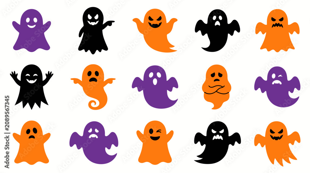 Fototapeta premium Happy cartoon ghosts and monsters set
